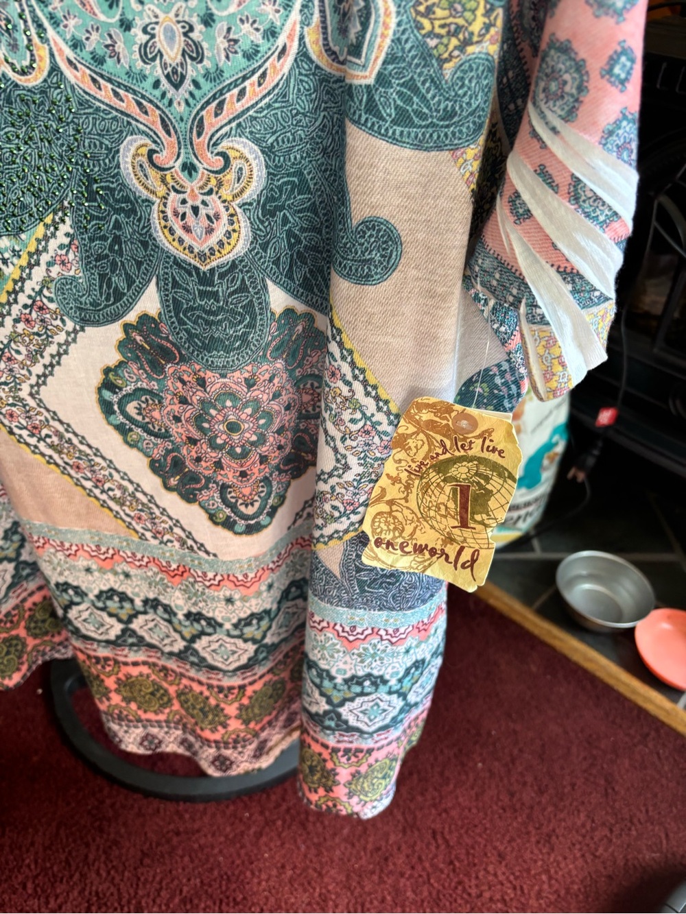 Boho Paisley Print Short Sleeve Top in Pink & Teal . - Picture 4 of 5